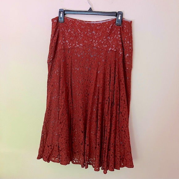 Anthropologie Women’s Moulinette Soeur Orange Lace Lined Nolana Skirt Size 10 - Picture 3 of 11